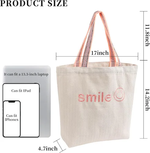Vista 5 de Bolsa de viaje grande de lona, bolsos casuales bordados, regalo de moda para mujeres y niñas, bolso elegante