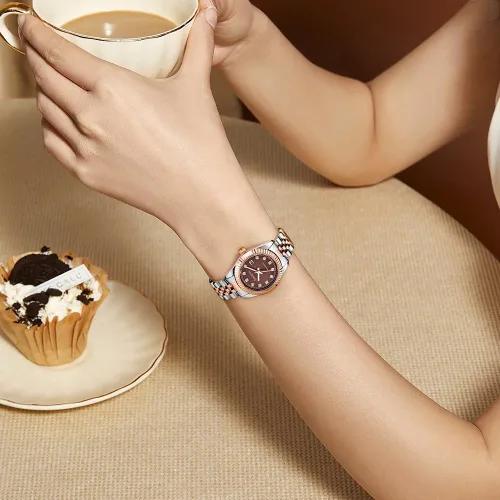 Vista 7 de Reloj clásico para mujer con banda de acero inoxidable sólido, reloj de vestir para mujer, reloj con calendario