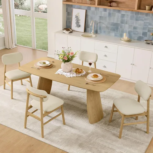 Vista 8 de CHITA Juego de 2 sillas de comedor tapizadas, modernas sillas de cocina y comedor de mediados de siglo, marco de madera maciza en roble, tela