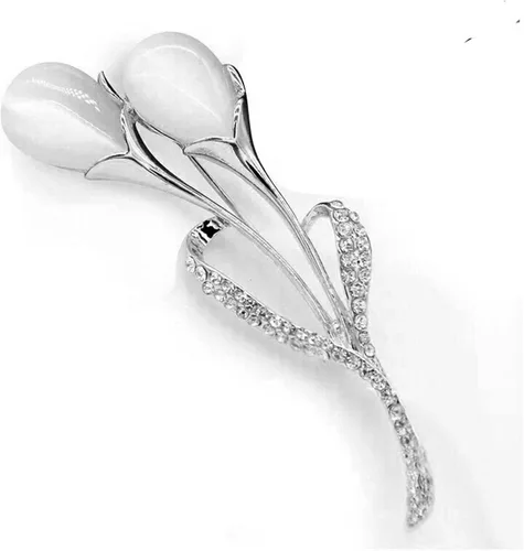 Vista 7 de Guoshang - Broche de ópalo de oro rosa para mujer, diseño de lirio de cala, broche de solapa para abrigos, chaquetas, suéteres, accesorios