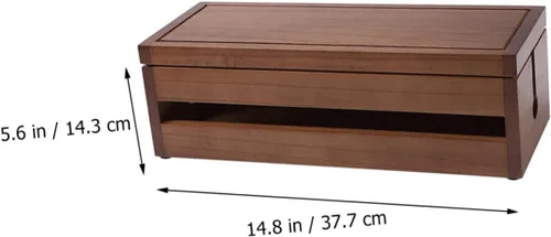 Vista 4 de Lurrose Diseño de cubo de caja de almacenamiento de cables de madera para organizar enchufes y cables Solución grande de gestión de cables marrones