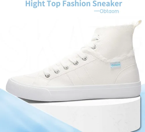 Vista 2 de Obtaom Zapatos de lona para mujer y hombre, zapatos de lona lavados a media pantorrilla, zapatos casuales de lona con cordones