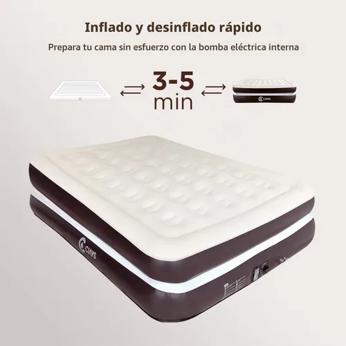 Vista 4 de Ciays Colchón de aire con bomba incorporada, colchón inflable con bolsa de transporte para el hogar y campamento, cama inflable de aire para Marrón