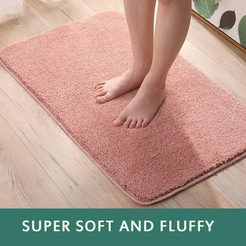 Vista 3 de Alfombra de baño de 16 x 24 pulgadas, microfibra de felpa lanuda absorbente de agua, lavable a máquina, antideslizante y suave, color azul oscuro
