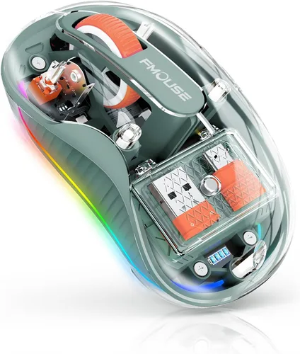 Vista 12 de FMOUSE Ratón Inalámbrico Transparente Novedoso, Tri-Modo (Bluetooth Dual+2.4GHz), Receptor USB-C Ideal para MacBook/Portátiles/PC, Recargable