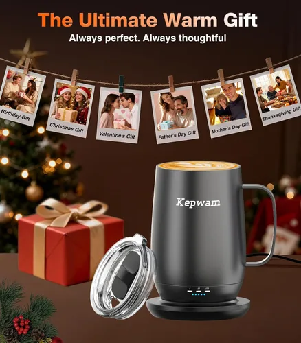 Vista 6 de Kepwam Taza de Café con Calefacción T2-Plus, taza de café autocalentable de gran capacidad líder de 20 onzas, hasta 8 horas de batería y caliente