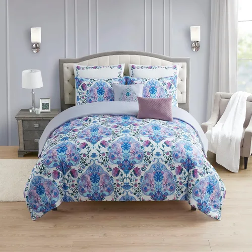 Vista 2 de Juego de edredón tamaño King de 7 piezas ultra suave con fundas de almohada, almohadas decorativas y fundas de almohada, King, Juliette