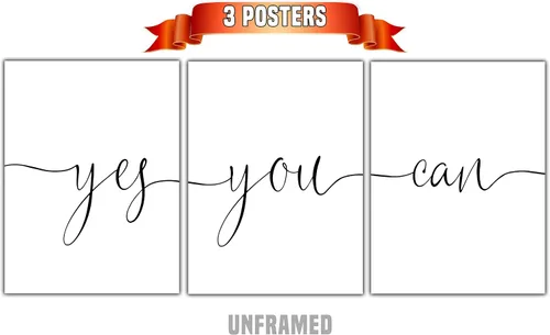 Vista 2 de Yes You Can, Set of 3, 11 x 14 Inch Poster Print, Minimalist, Typography, Motivational Bedroom Wall Art, Modern Home Decoration