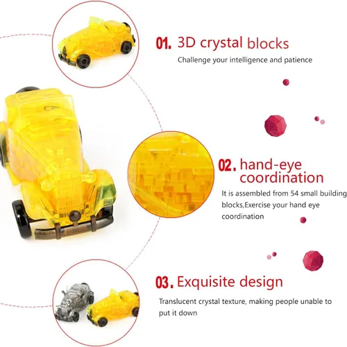 Vista 2 de Rompecabezas de cristal 3D clásico para automóvil, rompecabezas de cristal para rompecabezas a partir de 16 años, 54 piezas (negro)