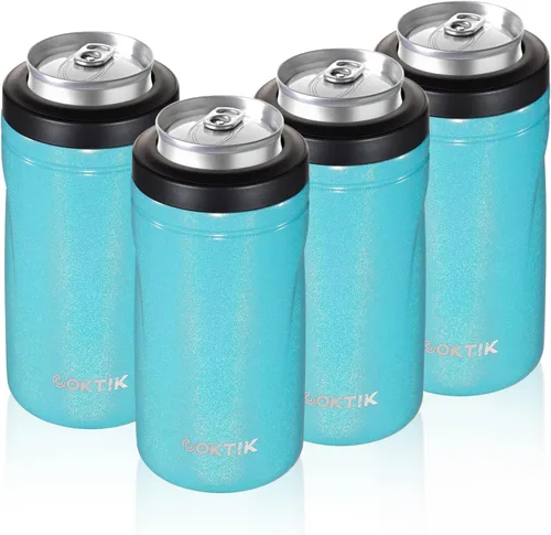 Vista 12 de COKTIK 4 en 1 enfriador de latas aislado, enfriador de latas delgadas de doble pared para latas de 12 oz regulares o delgadas y botellas de cerveza