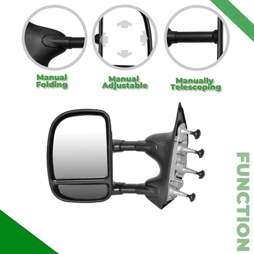 Vista 3 de PZ Espejos de remolque de reemplazo compatibles con Ford Econoline 2003-2014 E-150 E-250 E-350 E-450 E-550 / Juego de par manual de doble brazo