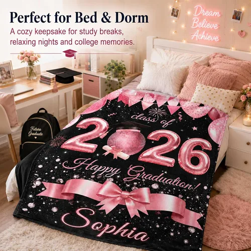 Vista 8 de Karenmok Personalized Graduation Blanket 2026, Custom Name Class of 2026 Flannel Throw Blanket