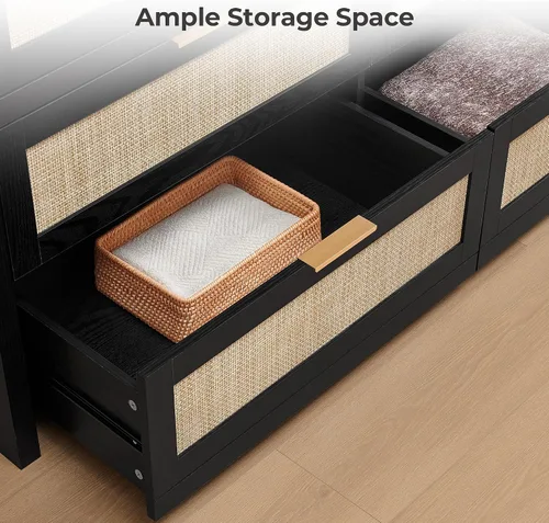 Vista 6 de SICOTAS Cómoda de 7 cajones para dormitorio, cómodas de ratán de 57" de ancho, cómoda grande con cajones para dormitorio, cómoda soporte de TV