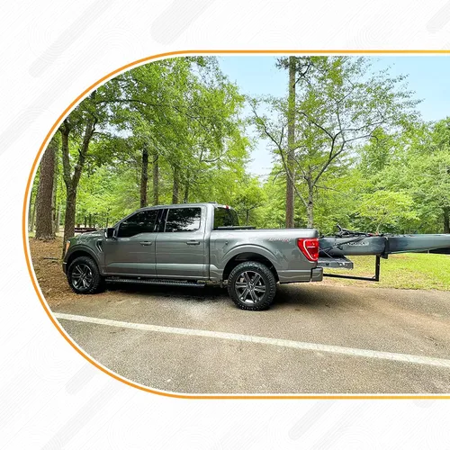 Vista 6 de Extensor de caja de camioneta, diseño 2 en 1 plegable, capacidad de carga de 800lbs, Extensor de enganche para plataforma de camioneta para kayak