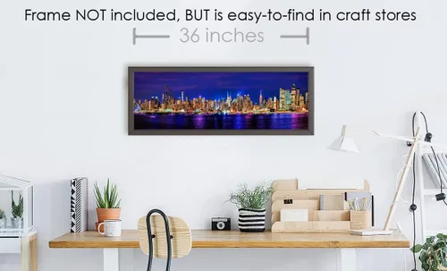 Vista 3 de Póster de la ciudad de Nueva York 2022 Manhattan Midtown Skyline sin marco, foto nocturna, color NYC 11.75 pulgadas x 36 pulgadas