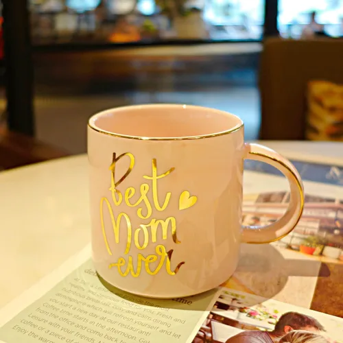 Vista 4 de Vilight regalos para mamá Gifts de hija e hijo - Taza con texto en inglés "Best Mom Ever"., Rosado Pink Hearts Marble Ceramic Mug, Best Mom Ever