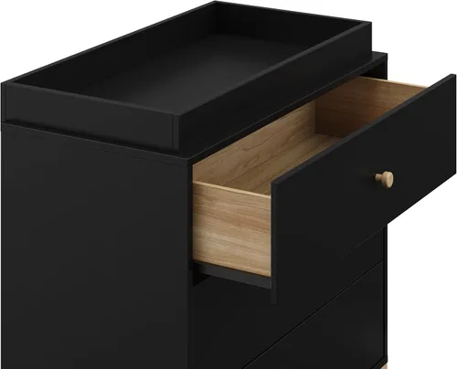 Vista 12 de Storkcraft California - Cómoda de 3 cajones con cambiador, color negro/madera flotante