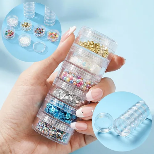 Vista 3 de 3 juegos de recipientes de plástico apilables de 6 capas, caja de almacenamiento transparente de cosméticos de 0.35 oz/0.3 fl oz, tarros