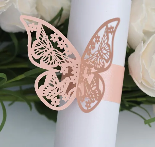 Vista 6 de 50 servilleteros de mariposa cortados con láser para cenas, mesas, diarios, bodas, aniversarios, fiestas, decoración de baby shower, suministros