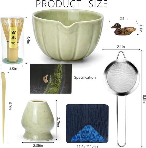 Vista 2 de Artcome Juego de té matcha japonés de 7 piezas, cuenco matcha con boquilla para verter, batidor de matcha, cuchara de té, soporte para batidor, kit