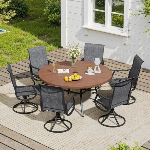 Vista 48 de VICLLAX Muebles pequeños de exterior de 3 piezas, 2 sillas giratorias de patio y mesa redonda pequeña para 2, sillas de carbón oscuro y negro