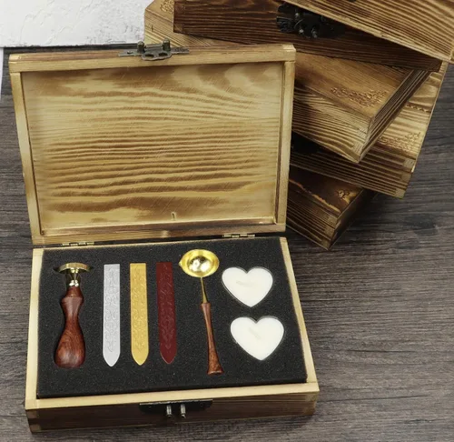 Vista 2 de MNYR Oso vintage elegante caja de madera sello de cera sello sello de boda invitaciones regalo estacionario sobre adorno personalizado sello de cera