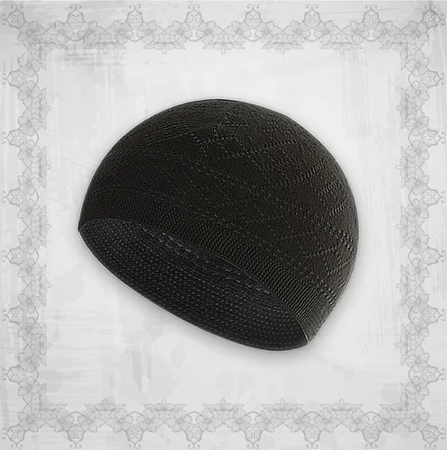 Vista 6 de ESERRA Juego de alfombrillas de oración de terciopelo todo en uno para el Islam, alfombra gruesa de oración musulmana, sombrero Kufi negro, piedra