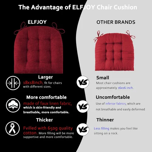 Vista 3 de ELFJOY Cojín extragrande para silla mecedora, de lino grueso, para respaldo y asiento, juego de 2 piezas con lazos
