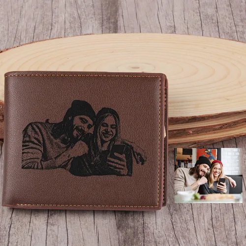 Vista 2 de Awofer Cartera de fotos grabada personalizada para hombre Marrón (Bright Brown)