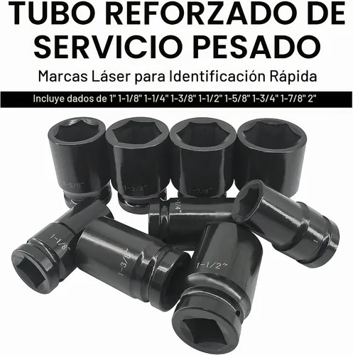 Vista 6 de Juego de enchufes de impacto profundo de 1 pulgada, 9 piezas de juegos de enchufes de impacto jumbo, acero cromado SAE de 1" a 2", diseño de 6