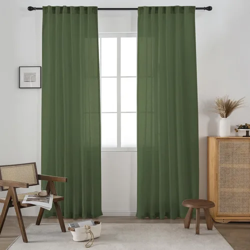 Vista 22 de 2 paneles de cortinas de lino transparente natural de 45 pulgadas, color beige para ventanas pequeñas, bolsillo con pestaña trasera, cortinas cortas