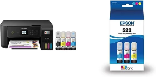 Vista 9 de Epson EcoTank ET-2800 Impresora inalámbrica a color todo en uno Supertank sin cartuchos, negro, mediano y tinta EcoTank T522 de ultra alta