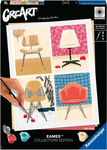 Vista 2 de Ravensburger CreArt Eames Take a Seat Kit de pintura por números para adultos, pintura de artes y manualidades para edades de 12 años en adelante