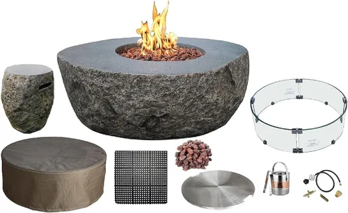 Vista 19 de Elementi+ Mesa de Fuego de Gas Colorado de Hormigón Fundido de 56" Rectangular, Hoguera al Aire Libre con Ignición Electrónica Incluye Cubierta