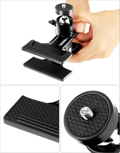 Vista 5 de QWORK Paquete de 4 soportes multifuncionales de trípode para cámara con trípode giratorio de 360 grados, mini cabeza de bola, color negro