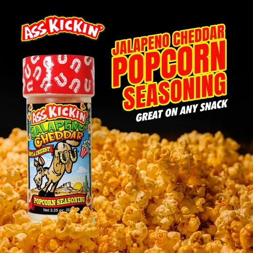 Vista 3 de ASS KICKIN' Condimento de palomitas de maíz cheddar de jalapeño, ideal para palomitas de maíz gourmet o alitas de pollo y carne, rellenos perfectos