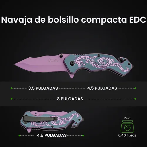 Vista 2 de SZCO Supplies 300586-PU Flying Dragon Assisted Open Rescue Utility Cuchillo Púrpura