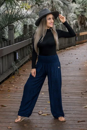 Vista 5 de PIYOGA Pantalones palazzo de pierna ancha para mujer holgados cintura alta fruncida con bolsillos