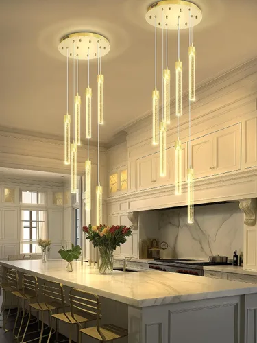 Vista 11 de ykolupty Luces colgantes modernas para isla de cocina, mini lámpara colgante de cristal negro con LED regulable de 2700 K-6000 K, lámpara de araña