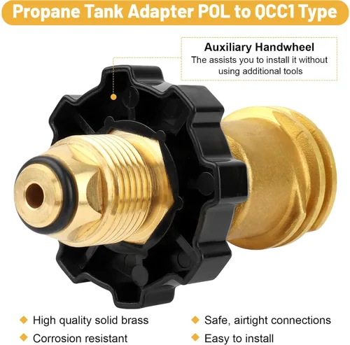 Vista 3 de Fuoequl El adaptador de tanque de propano convierte POL a QCC1 / Tipo 1 con llave