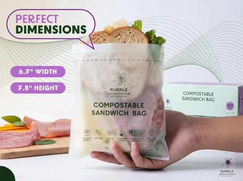 Vista 4 de Bolsas de almacenamiento de alimentos 100% compostables resellables (100 cremalleras ecológicas), a base de plantas, a prueba de fugas, duraderas