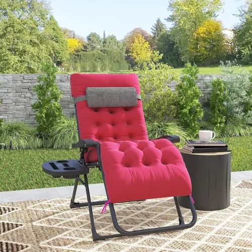 Vista 8 de Outsunny Zero Gravity - Silla reclinable con cojín, color rojo