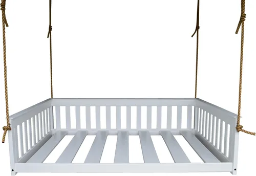 Vista 9 de Amish-Made - Cama de columpio de madera negra con cuerdas Pintura negra