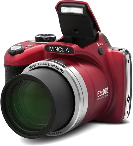 Vista 5 de MINOLTA MN53Z 16 MP / 1080P FHD Bridge Cámara digital con zoom óptico de 53x (Rojo) Paquete con tarjeta de memoria de 32GB + Bolsa para cámara + Kit