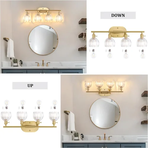 Vista 215 de Shenmoyl Lámparas de baño, lámpara de pared de 2 luces para tocador sobre espejo con pantalla de vidrio tulipán blanco para dormitorio, sala