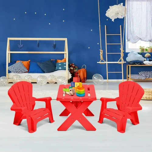 Vista 7 de Costzon Juego de mesa y silla para niños, mesa de actividades al aire libre y sillas Adirondack para picnic, jardín, patio, patio trasero y playa