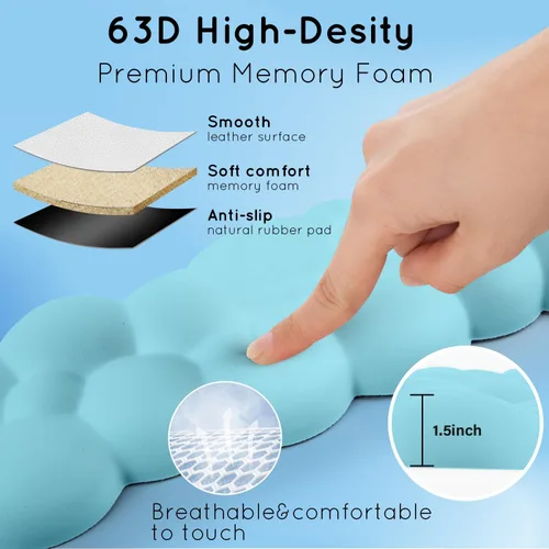 Vista 4 de Reposamuñecas Cloud para teclado y mouse de computadora - Soporte ergonómico de espuma viscoelástica con base antideslizante - Soporte extendido