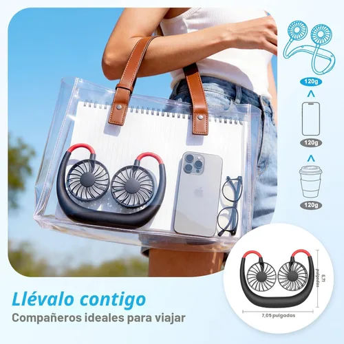 Vista 4 de Ventilador de cuello, ventiladores portátiles para el cuello, ventiladores personales recargables para tu cuello, ventilador portátil