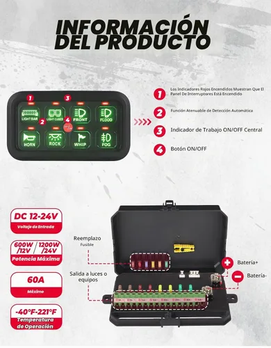Vista 4 de KEMIMOTO Panel táctil 8Gang, control táctil LED para automóviles, UTV