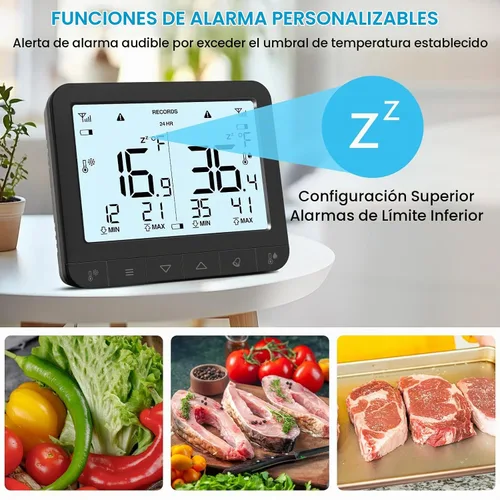Vista 2 de Geevon Termómetro digital para refrigerador con alarma, icono de advertencia de batería baja, pantalla LCD de temperatura máxima/mínima, adecuado